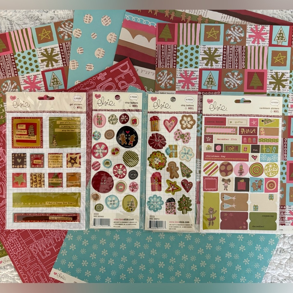 🆕🎄 ELSIE “NOEL” SCRAPBOOKING EMBELLISHMENTS & MATCHING PAPER. DISCONTINUED!